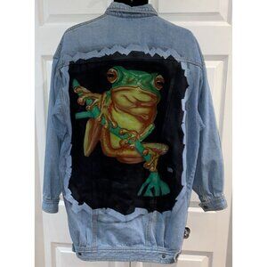 Hand Painted Jean Jacket Frog Custom Art Back Custom Painted By Rex Size Large